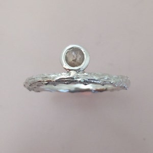 Raw Rose Cut Diamond Twig Engagement Ring in Sterling Silver, Pine Branch