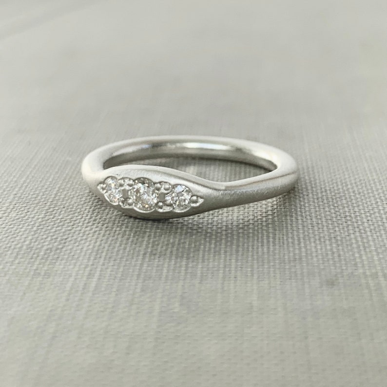 Three Stone Bead Set Ring in Moissanite and Sterling Silver or 14k Gold ...