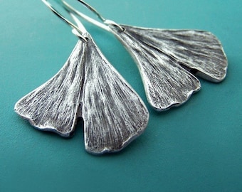 Ginkgo Leaf Earrings in Sterling Silver, Free Shipping, Gardening Gift