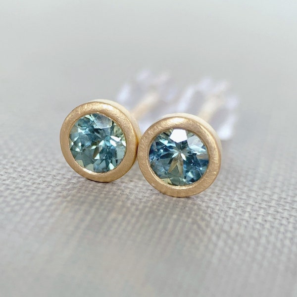Pendientes de zafiro de Montana y 14k de oro o plata esterlina