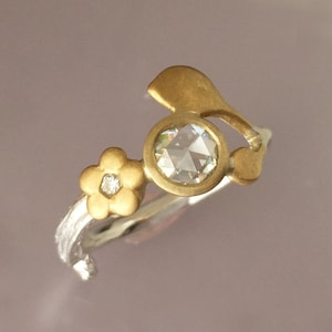 Flower Twig Moissanite Engagement Ring: 22k Gold, Sterling Silver