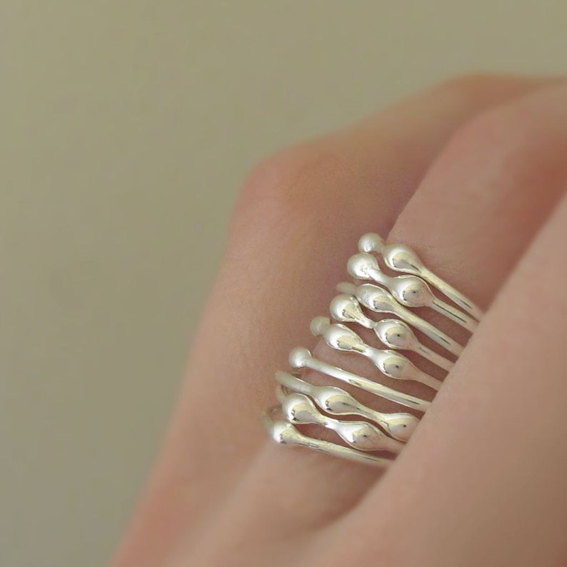 Custom Stacking Ring Set in Sterling Silver, Rain, Build a Custom Ring Set image 1