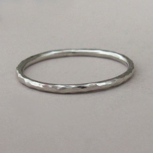 Hand Hammered 14k Palladium White Gold Stacking Ring, 1.3 mm