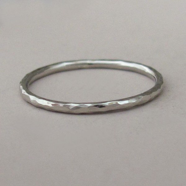 Hand Hammered 14k Palladium White Gold Stacking Ring, 1.3 mm