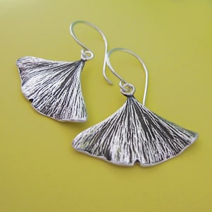 Sterling Silver Ginkgo Leaf Earrings Medium Free Shipping, Gardening Gift