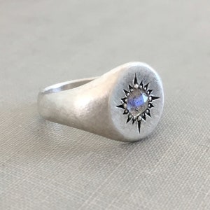Star Signet Ring with Rose Cut Labradorite in Sterling Silver