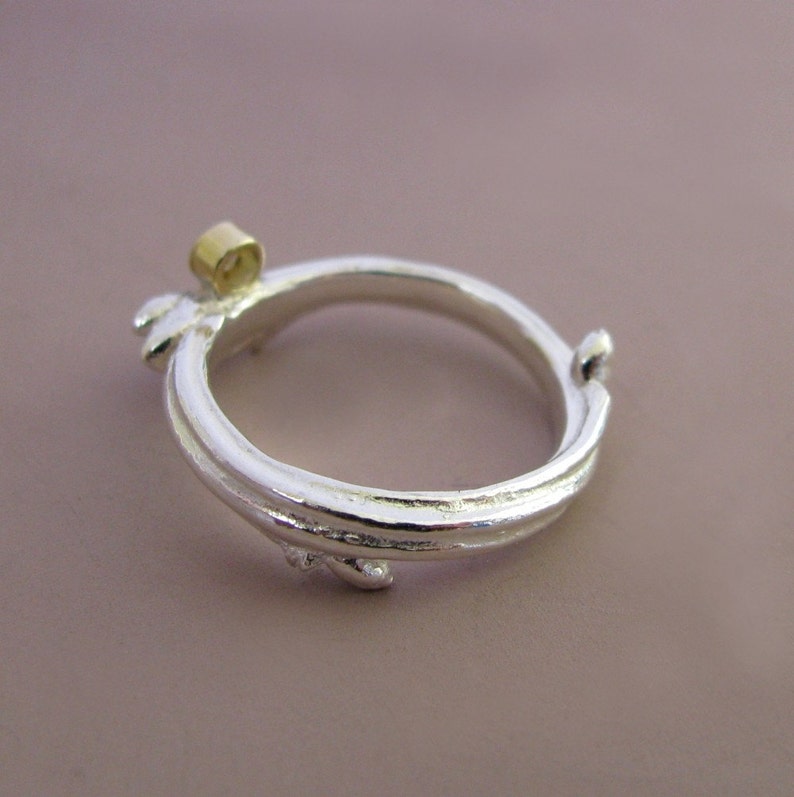 Oak Moissanite Twig Engagement Ring, Sterling Silver and 18k Gold image 3