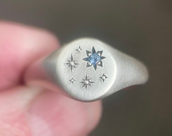 Blue Montana Sapphire Star Signet Ring with in Sterling Silver