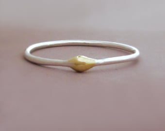 Rain Stacking Ring in Sterling Silver and 22k Gold, Water Droplet Ring