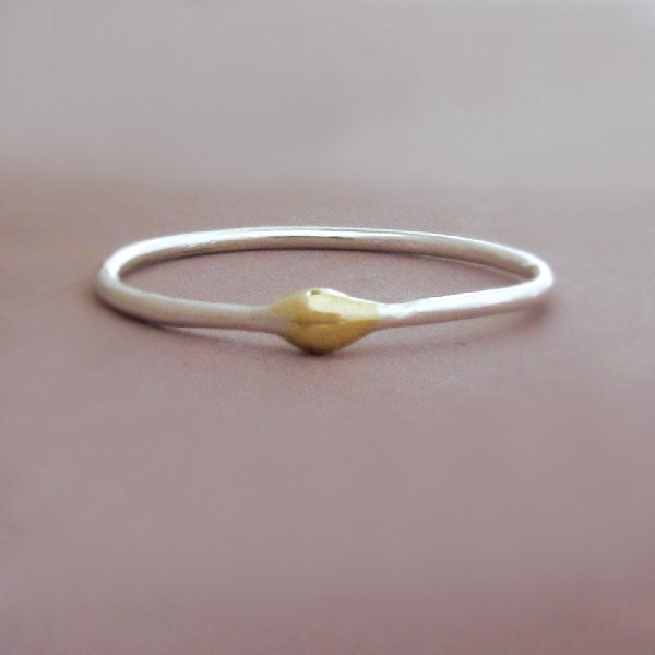 Rain Stacking Ring in Sterling Silver and 22k Gold, Water Droplet Ring