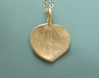 14k Gold Leaf Necklace Tiny Aspen Leaf