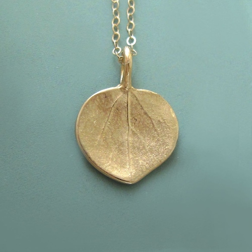14k Gold Leaf Necklace Tiny Aspen Leaf 