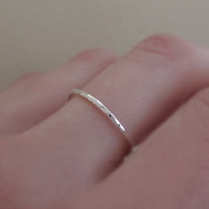 Hammered Stacking Ring in Sterling Silver, 1.3 mm Hand Hammered Round Thin Stacking Ring