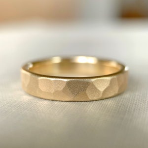 14k Gold Wedding Ring in Hammered 14k Recycled Yellow Gold, Choose a Width and Finish