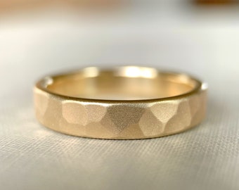 14k Gold Wedding Ring in Hammered 14k Recycled Yellow Gold, Choose a Width and Finish