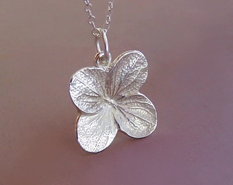 Hydrangea Flower Necklace in Sterling Silver, Last Minute Gift, Free Shipping, Gardening Gift