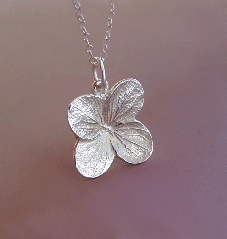 Hydrangea Flower Necklace in Sterling Silver, Last Minute Gift, Free Shipping, Gardening Gift image 1
