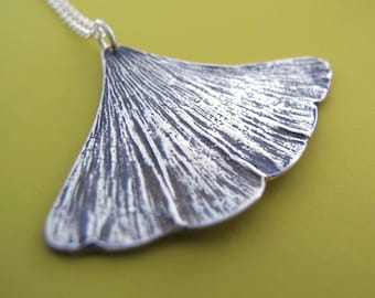 Sterling Silver Large Ginkgo Leaf Necklace