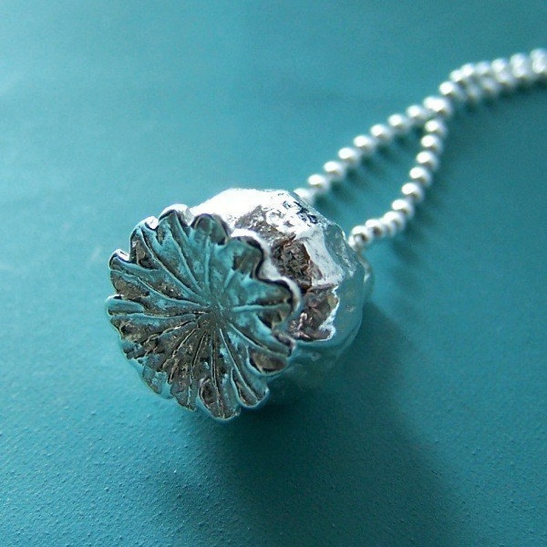 Poppy Pod Necklace in Sterling Silver Last Minute Gift Free Shipping, Gardening Gift image 3