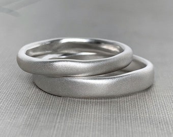 River Wedding Ring in Recycled Sterling Silver, Modern Organic Wedding Ring, Choose a Finish and Width