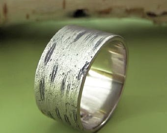 Birch Bark Wedding Ring in 14k White Gold, Choose a Width