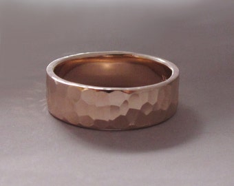 14k Rose Gold Wedding Ring, Hand Hammered, Choose a Width and Finish