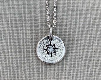 Tiny Star Set Grey Moissanite Necklace in Sterling Silver