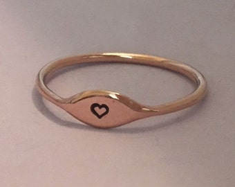 One Tiny 14k Rose Gold Letter Stacking Ring Personalized with Initial or Symbol