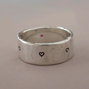 Message of Love Wide Band Ring in 14k Rose Gold, Ruby and Sterling Silver image 4