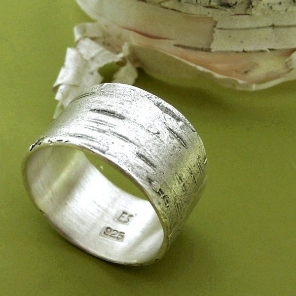 Birch Bark Ring in Sterling Silver