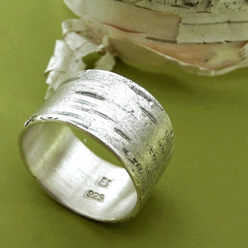 Birch Bark Ring in Sterling Silver 画像 1