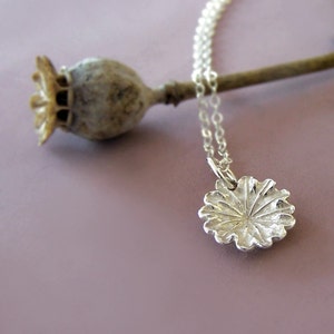 Tiny Flower Charm Necklace Poppy in Sterling Silver, Last Minute Gift, Free Shipping, Gardening Gift image 1