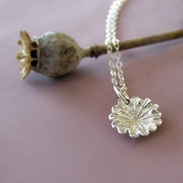 Tiny Flower Charm Necklace Poppy in Sterling Silver, Last Minute Gift, Free Shipping, Gardening Gift