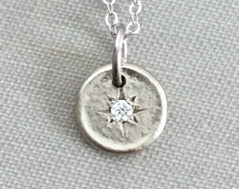 Tiny Star 14k White Gold Necklace with Moissanite or Canadian Diamond