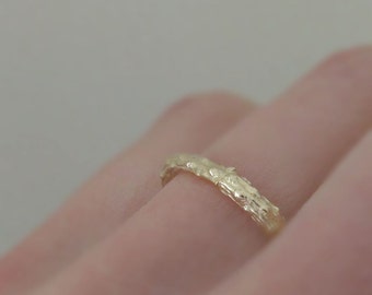 Twig Ring in 14k Yellow Gold, Pine Branch Stacking Ring, Recycled Gold