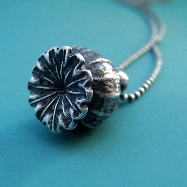 Poppy Pod Necklace in Sterling Silver Last Minute Gift Free Shipping, Gardening Gift