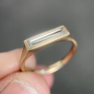 Elongated Baguette Moissanite Engagement or Stacking Ring in 14k Gold or Sterling Silver