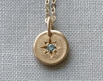 Tiny Star 14k Gold Necklace with Montana Sapphire