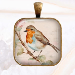 Bird Necklace, Bird Pendant, Bird Key Chain, Little Songbird, Bird on a Branch, Watercolor Bird, Bird Jewelry, Animal, Bird Lovers, Pastels