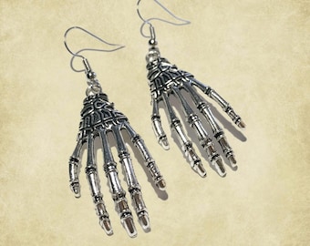 Skeleton Hand Earrings, Halloween Earrings, Dangles, Silver, Day of the Dead Earrings, Skeleton Earrings, Spooky, Halloween Jewelry, Zombies