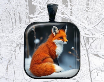 Fox Necklace, Fox Pendant, Fox Key Chain, Fox Jewelry, Fox Image, Forest Animal, Winter Fox, Red Fox, Cute Fox, Animal Lovers, Image Pendant