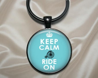 Keep Calm and Ride On Pendant, Necklace or Key Chain - Choice of Silver, Bronze, Copper or Black - Bike riding, Bicycles