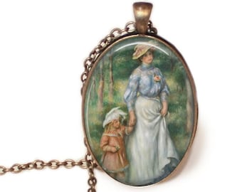 Mother and Child Necklace, Pendant or Key Chain, Vintage Illustration, Art Jewelry, Mother's Day Gift, Mother and Child Pendant, Victorian