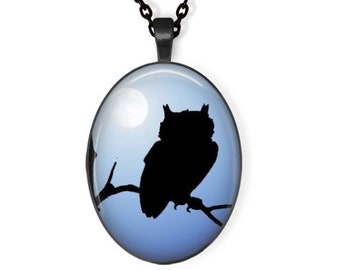 Moonlit Owl Pendant, Necklace or Key Chain - Owl Necklace, Owl Key Chain, Bird Necklace - Choice of 4 Colors