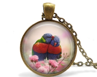 Rainbow Lorikeet Pendant, Necklace or Key Chain - 1 Inch Round - Choice of 4 Colors - Birds, Photograph