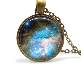 Bright Blue Nebula - Space Pendant Necklace or Key Chain - Space Necklace, Space Key Chain