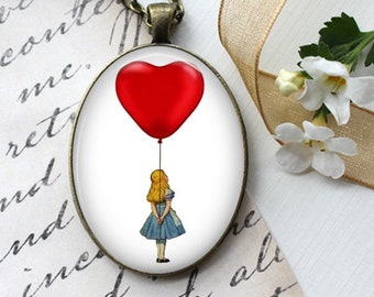 Alice Necklace, Pendant or Key Chain - Alice with Heart Balloon, Alice Pendant, Alice Key Chain, Fairytale, Alice Jewelry