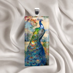 Stunning Peacock Tile Pendant - Peacock Necklace, Peacock Pendant, Vintage Peacock Image, Colorful, Bird Necklace, Peacock Jewelry