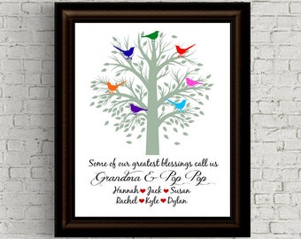 Custom Digital Print-Some of our Greatest Blessings - Grandparents - Grandmother, Grandfather, Grandchildren - Tree with Birds, Father's Day