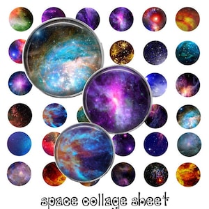 Space Digital Collage Sheet - 1 Inch Circles - Instant Download